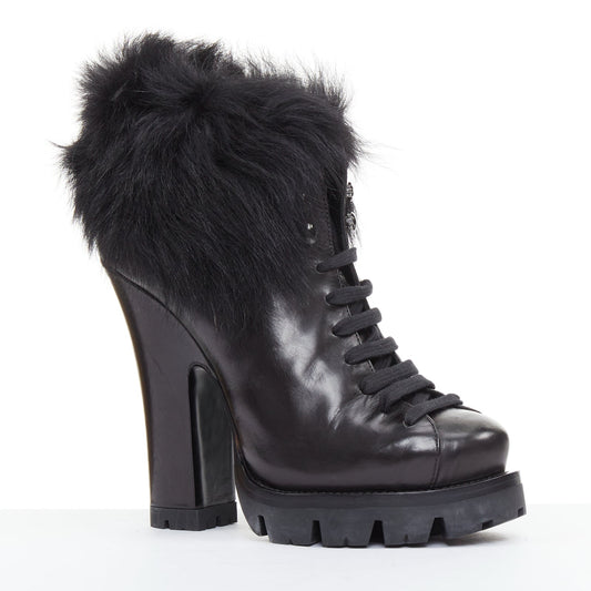Women's Prada 2011 Leather Fur Trim Ankle Boots