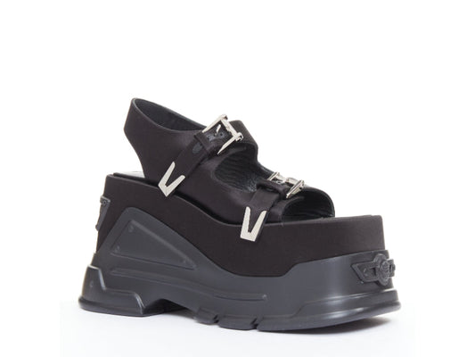 Women's Versace Black satin silk silver Medusa sandals