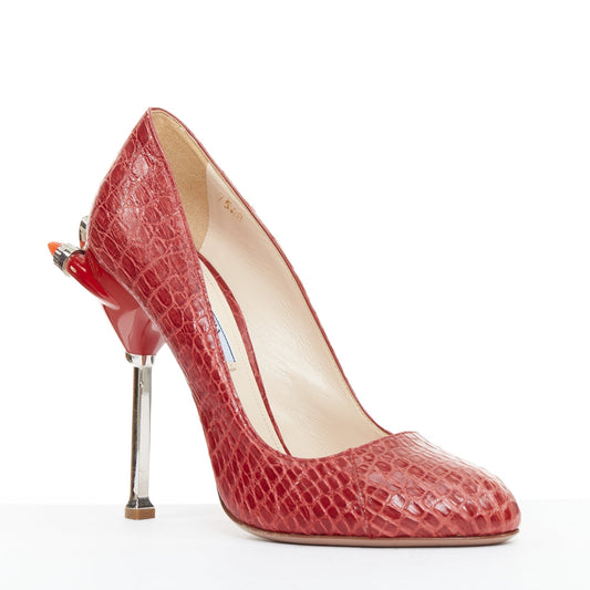 Women's Prada red croc red rocket flame heel pump