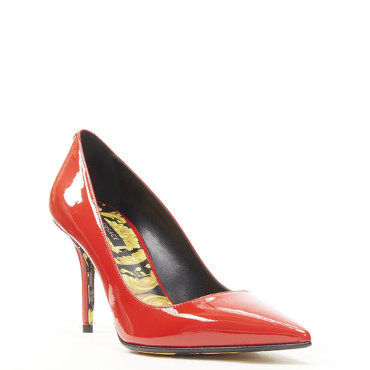 Women's Versace red patent Medusa stud pumps