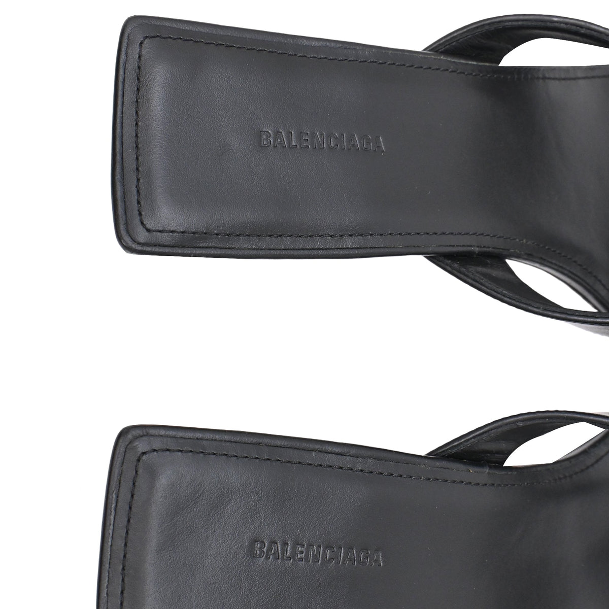Women's Balenciaga Square-Toe Kitten-Heel Thong Sandals in Black Leather