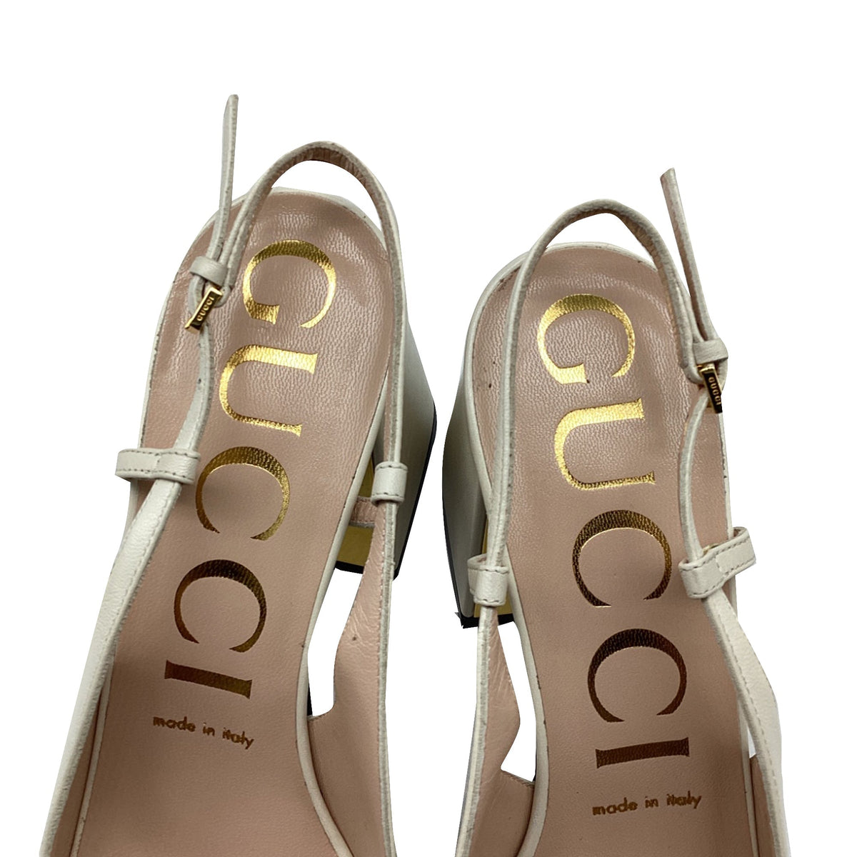 Women's Gucci Horsebit Slingback Pumps in White Leather
