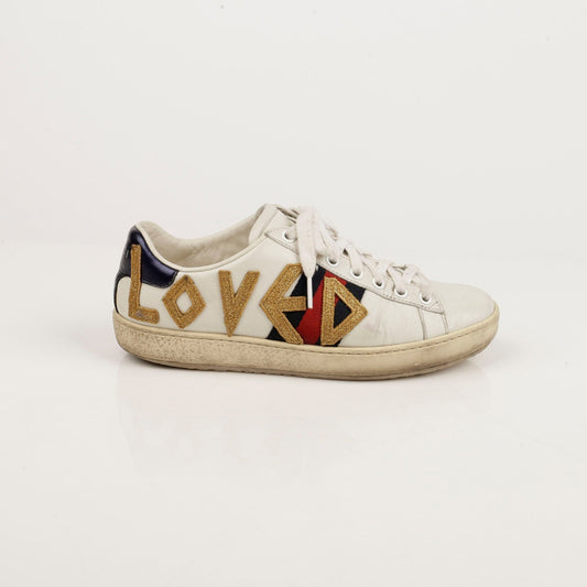 Women's Love Embroidered Ace Sneakers White Leather