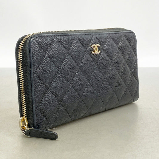 Zip Around Wallet Quilted Caviar Long