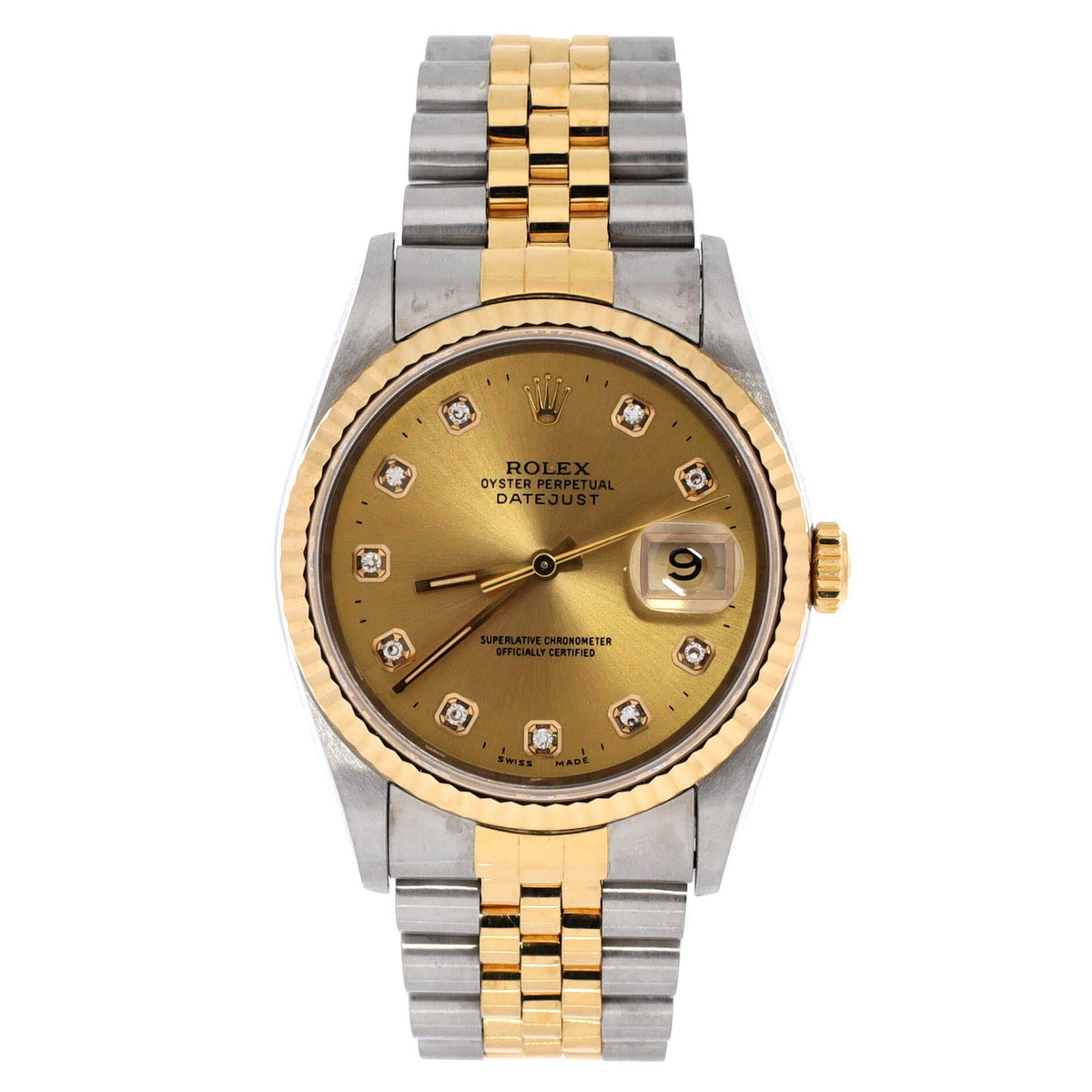 Oyster Perpetual Datejust Automatic Watch Stainless Steel and Yellow Gold with Diamond Markers 36