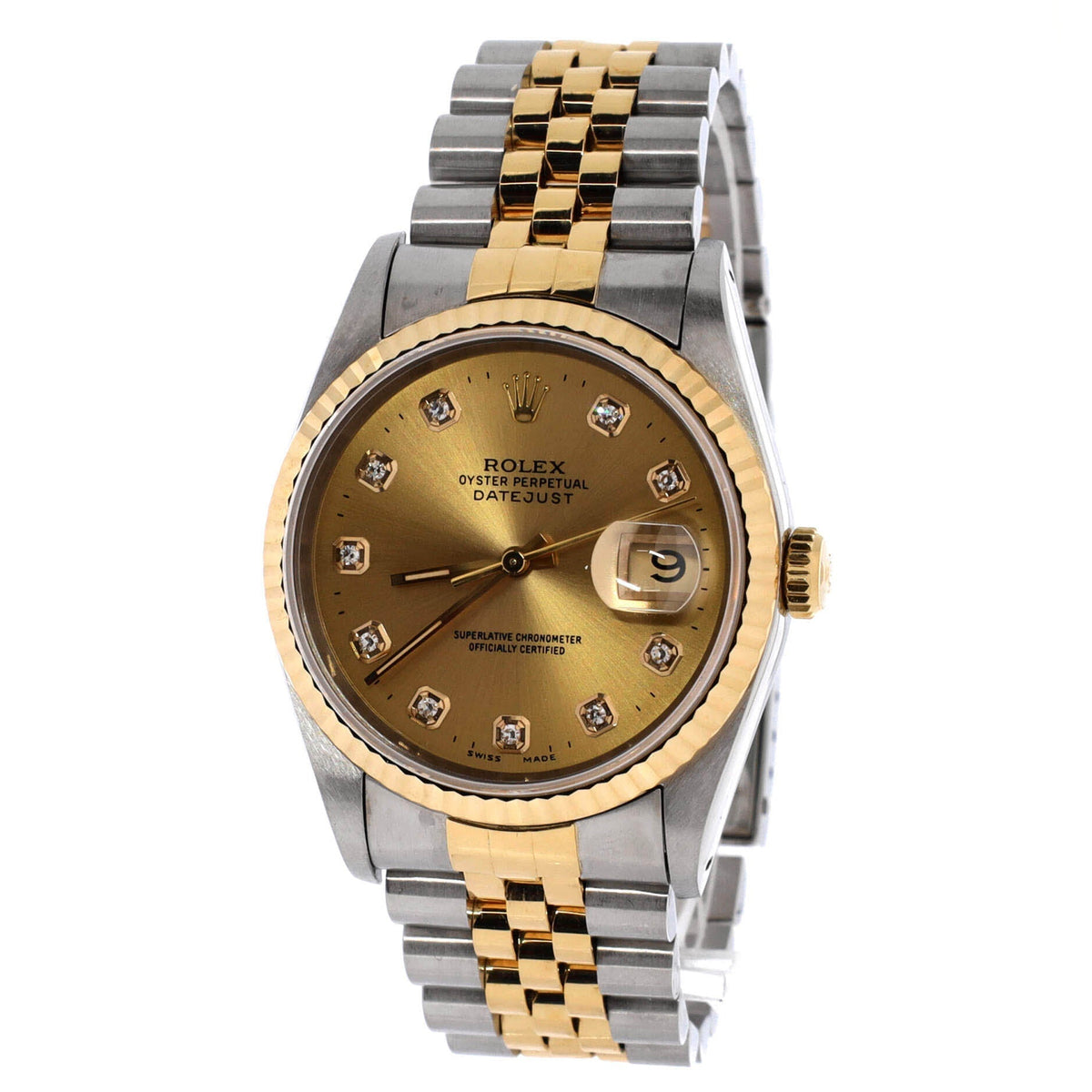 Oyster Perpetual Datejust Automatic Watch Stainless Steel and Yellow Gold with Diamond Markers 36