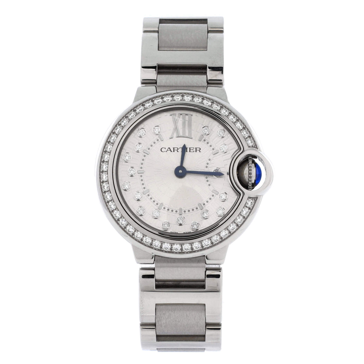 Ballon Bleu de Cartier Quartz Watch Stainless Steel with Diamond Bezel and Markers 28
