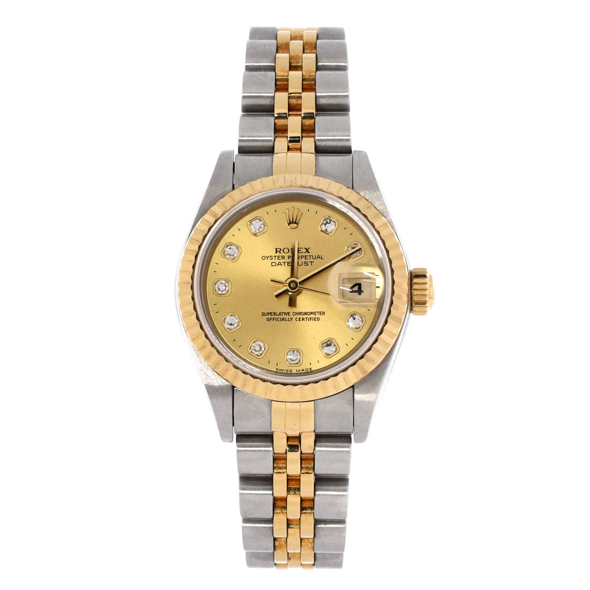 Oyster Perpetual Datejust Automatic Watch Stainless Steel and Yellow Gold with Diamond Markers 26