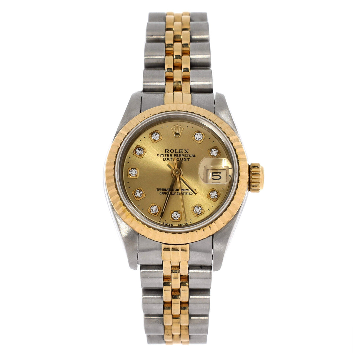 Oyster Perpetual Datejust Automatic Watch Stainless Steel and Yellow Gold with Diamond Markers 26