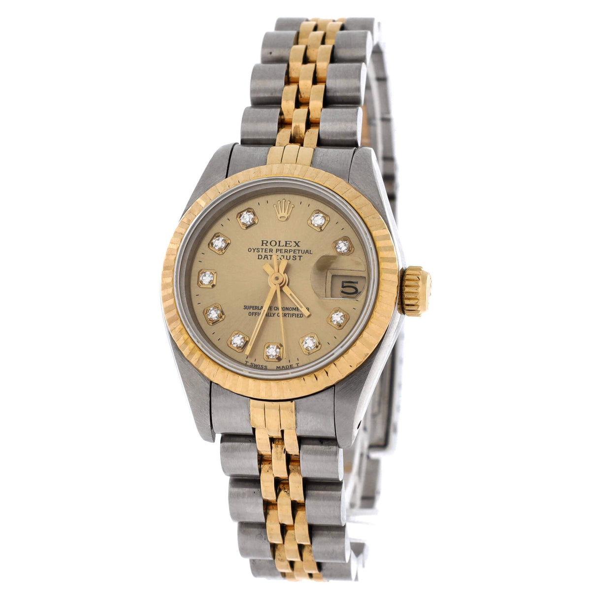 Oyster Perpetual Datejust Automatic Watch Stainless Steel and Yellow Gold with Diamond Markers 26