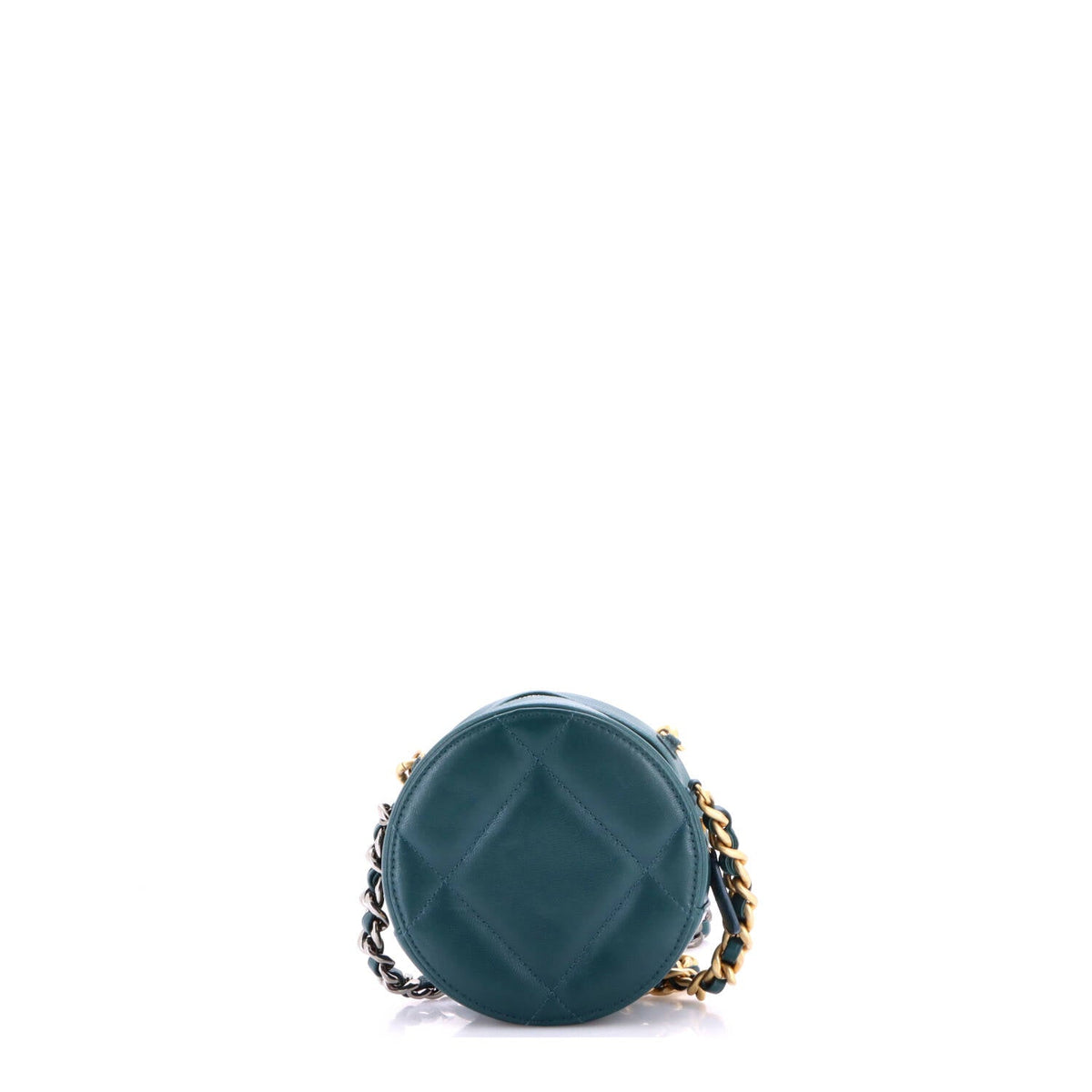 19 Round Clutch with Chain Quilted Leather
