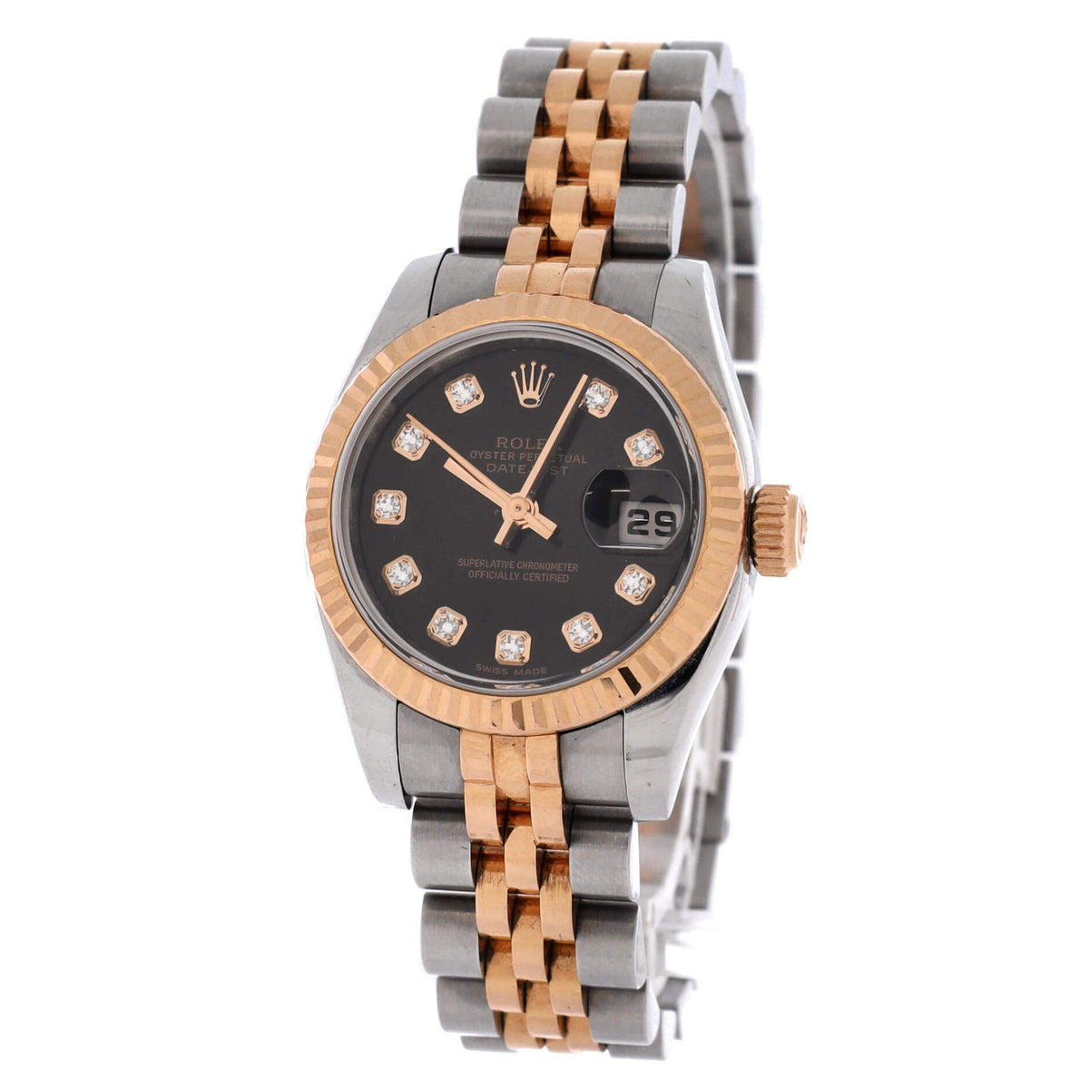 Oyster Perpetual Datejust Automatic Watch Stainless Steel and Rose Gold with Diamond Markers 26