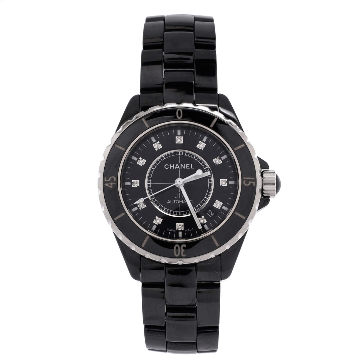 J12 Automatic Watch Ceramic and Stainless Steel with Diamond Markers 38