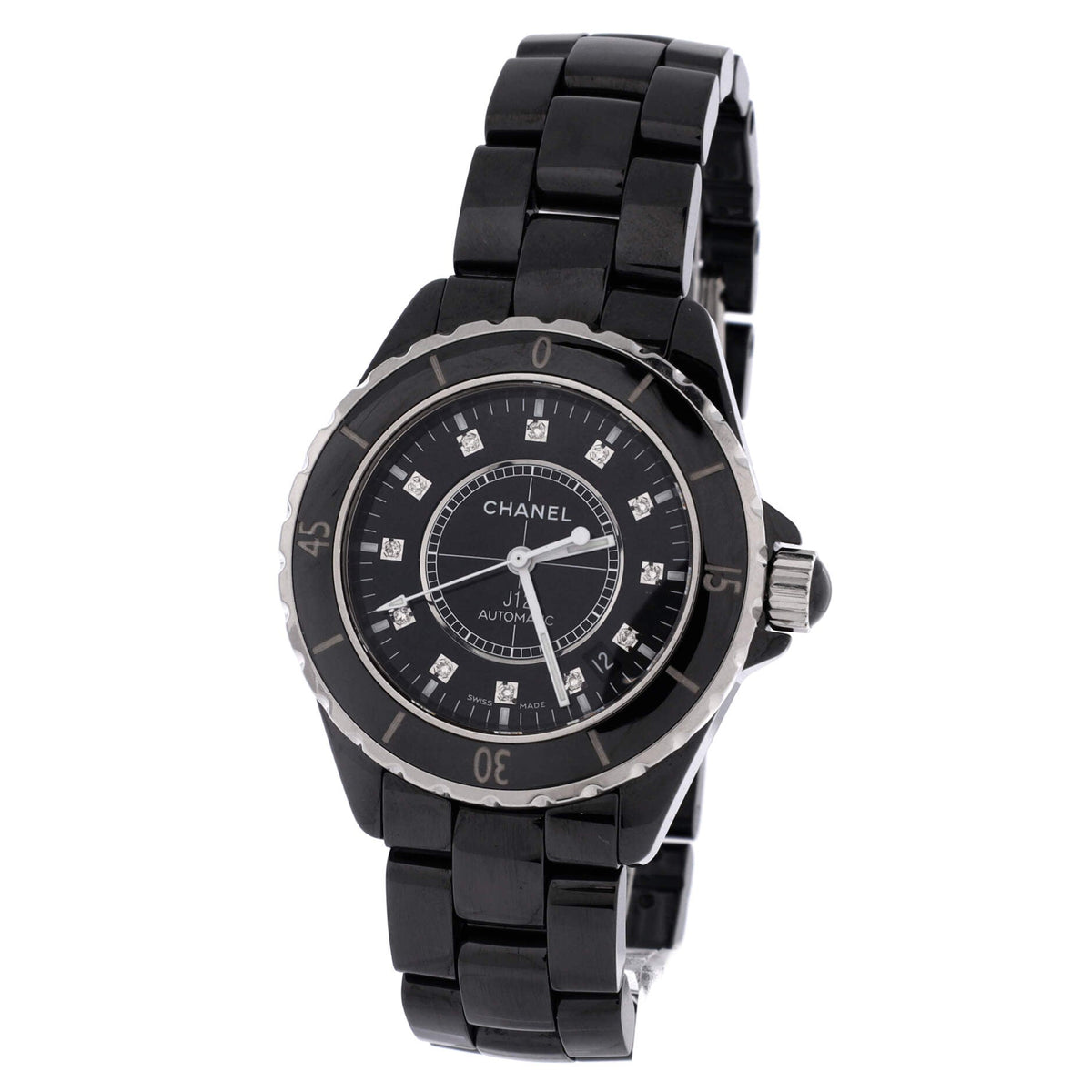 J12 Automatic Watch Ceramic and Stainless Steel with Diamond Markers 38