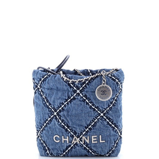 22 Chain Hobo Quilted Stitched Denim Mini