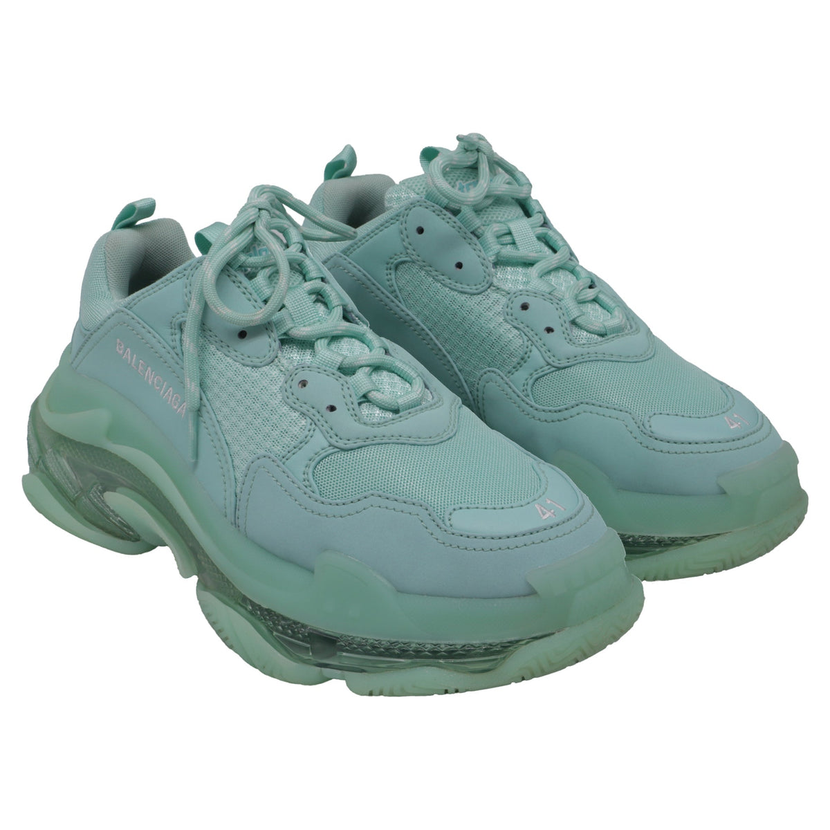 Women's Balenciaga Triple S Clear Sole Sneakers in Mint Polyester