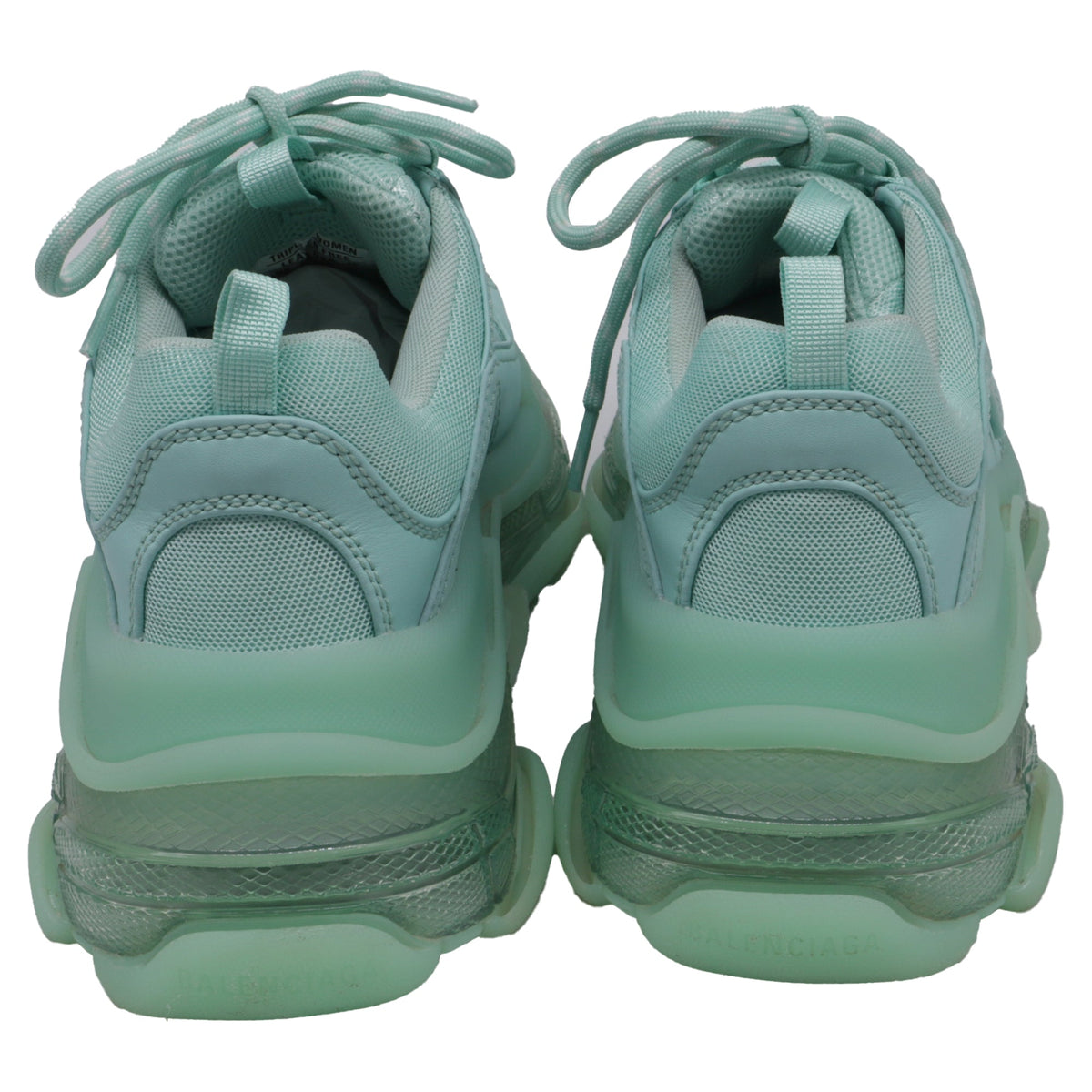 Women's Balenciaga Triple S Clear Sole Sneakers in Mint Polyester