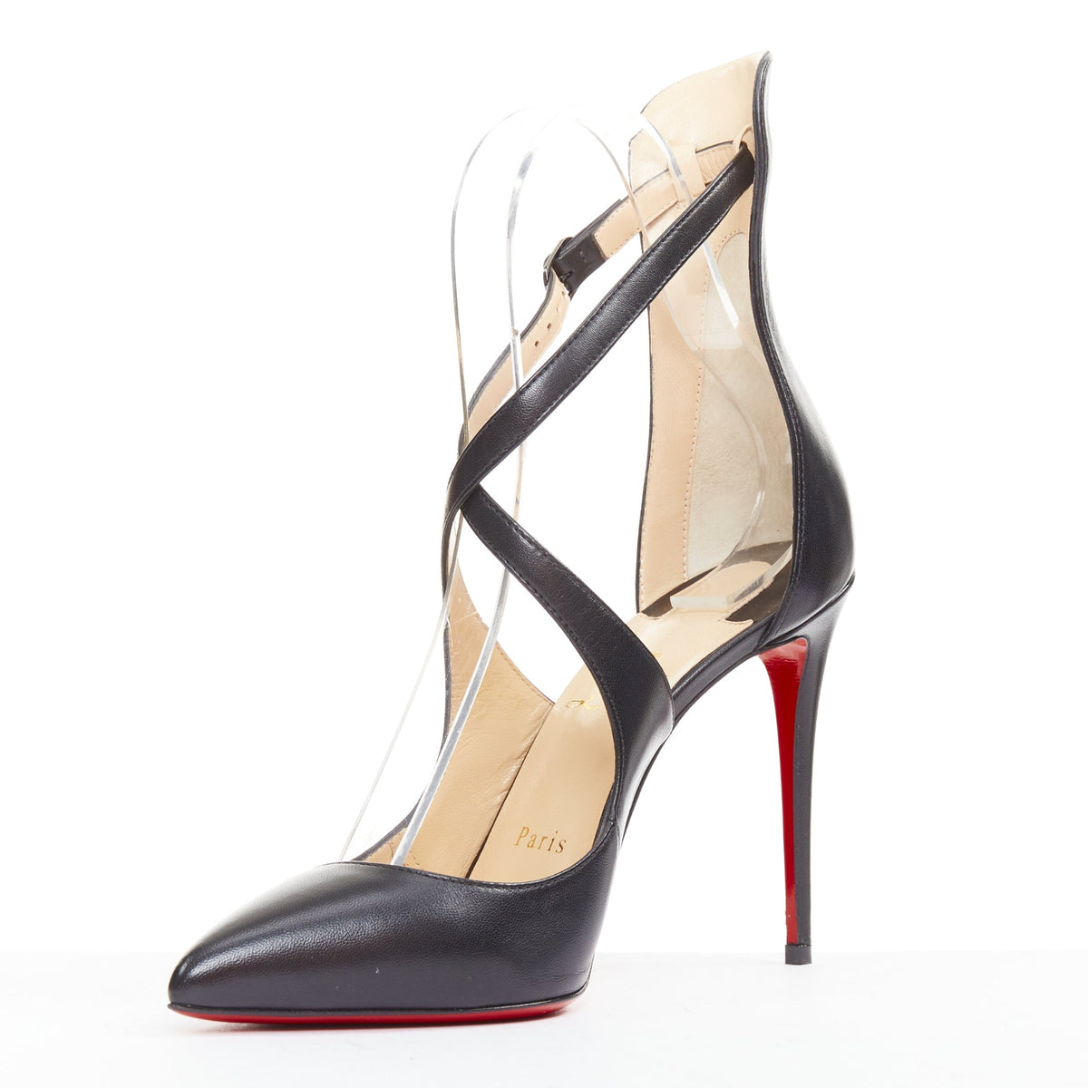 Women's Christian Louboutin Leather Cross Strap Pumps