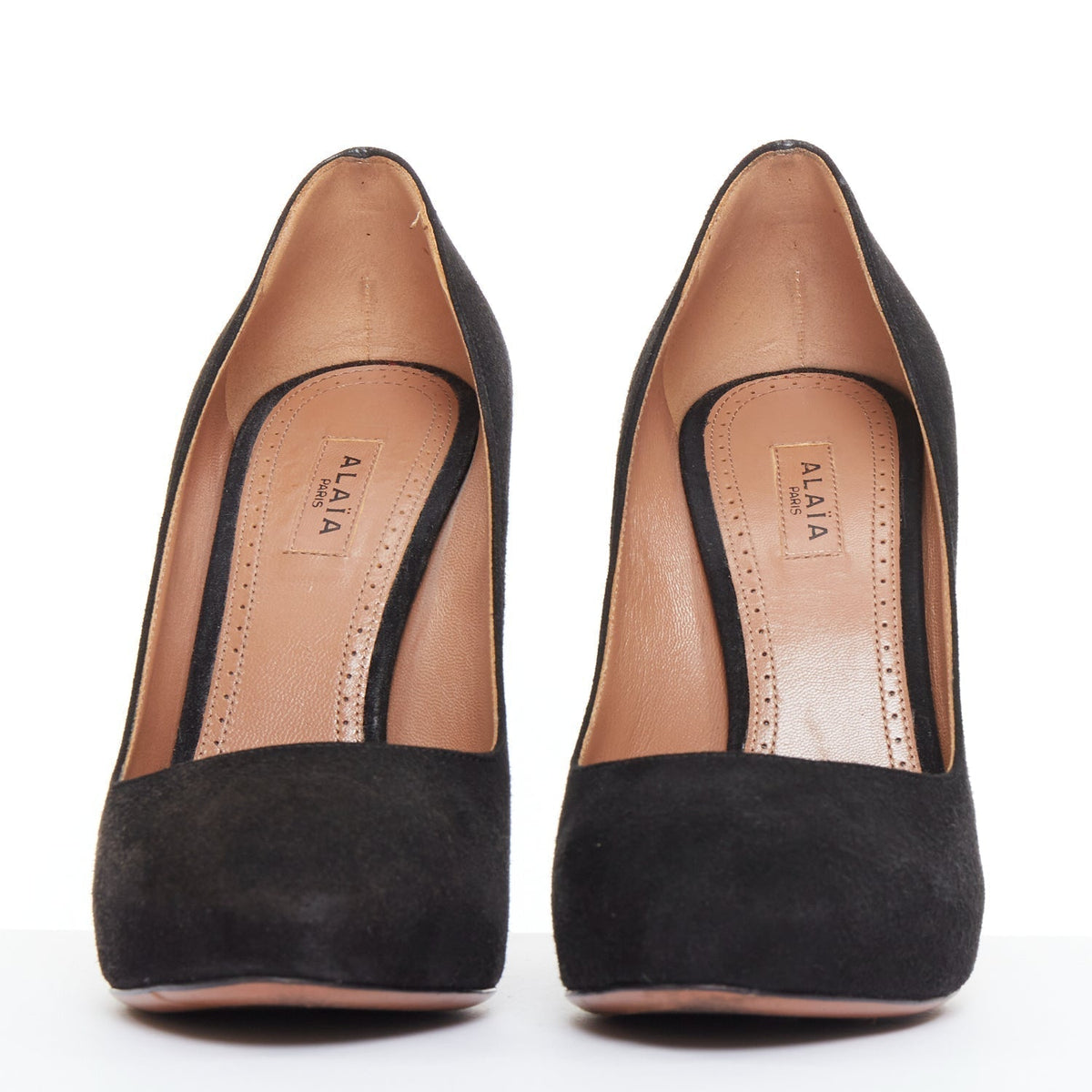 Women's Alaia Suede Leather Almond Toe Court Pumps