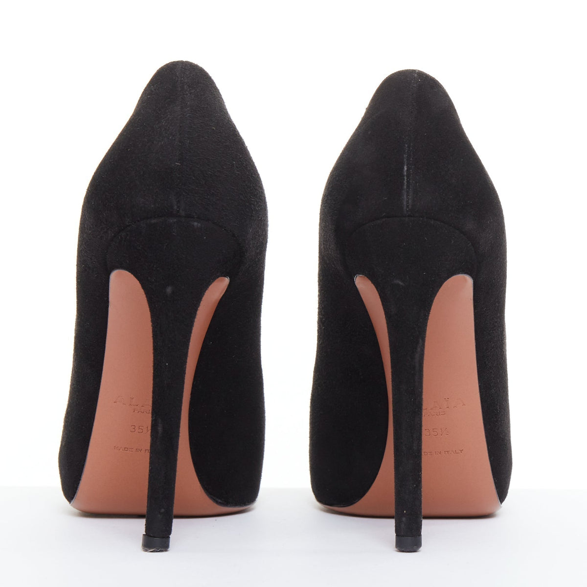 Women's Alaia Suede Leather Almond Toe Court Pumps