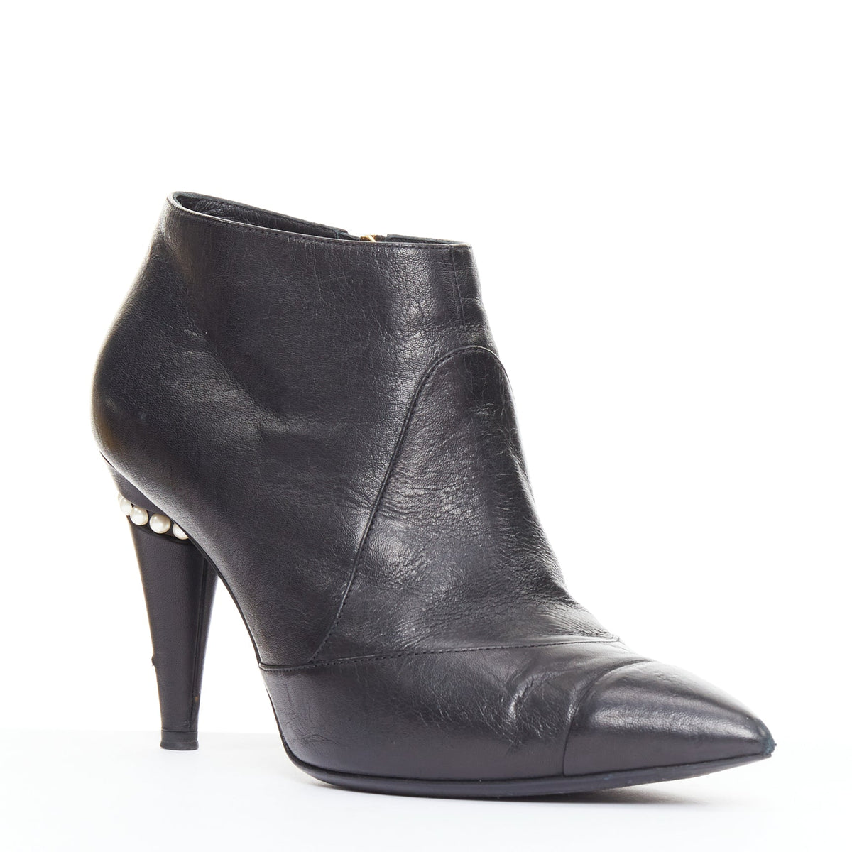 Women's Chanel Leather Cone Heel Ankle Boots