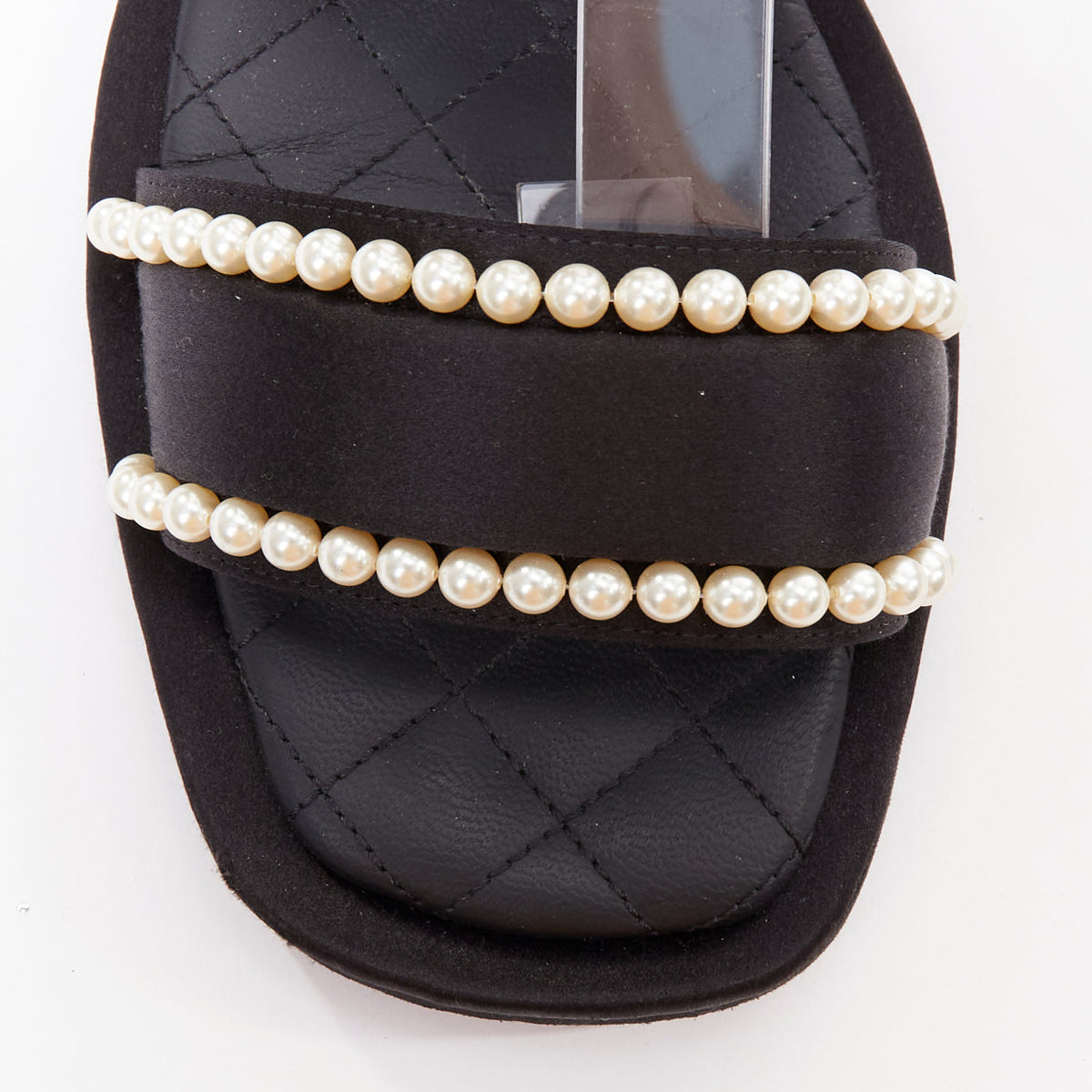 Women's Chanel Pearl Embellished Satin Sandals