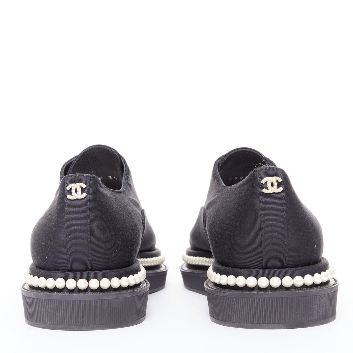 Women's Chanel Canvas Pearl Trim Oxfords