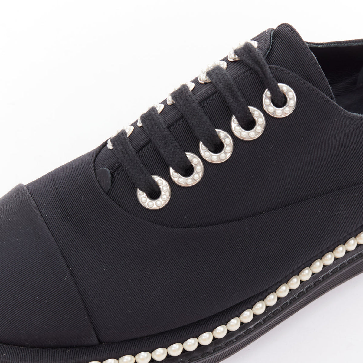 Women's Chanel Canvas Pearl Trim Oxfords