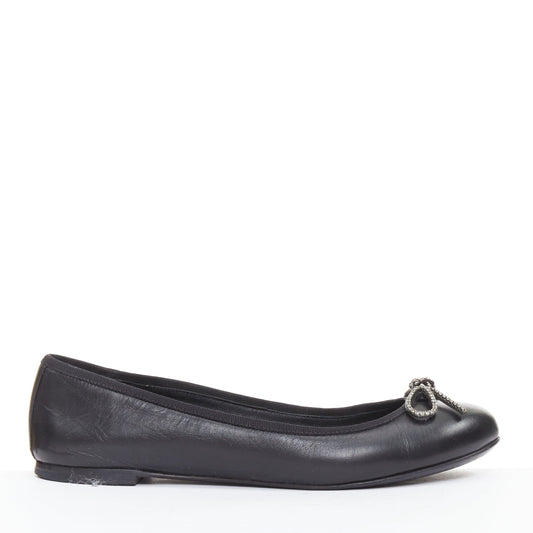 Women's Saint Laurent Leather Crystal Bow Ballet Flats