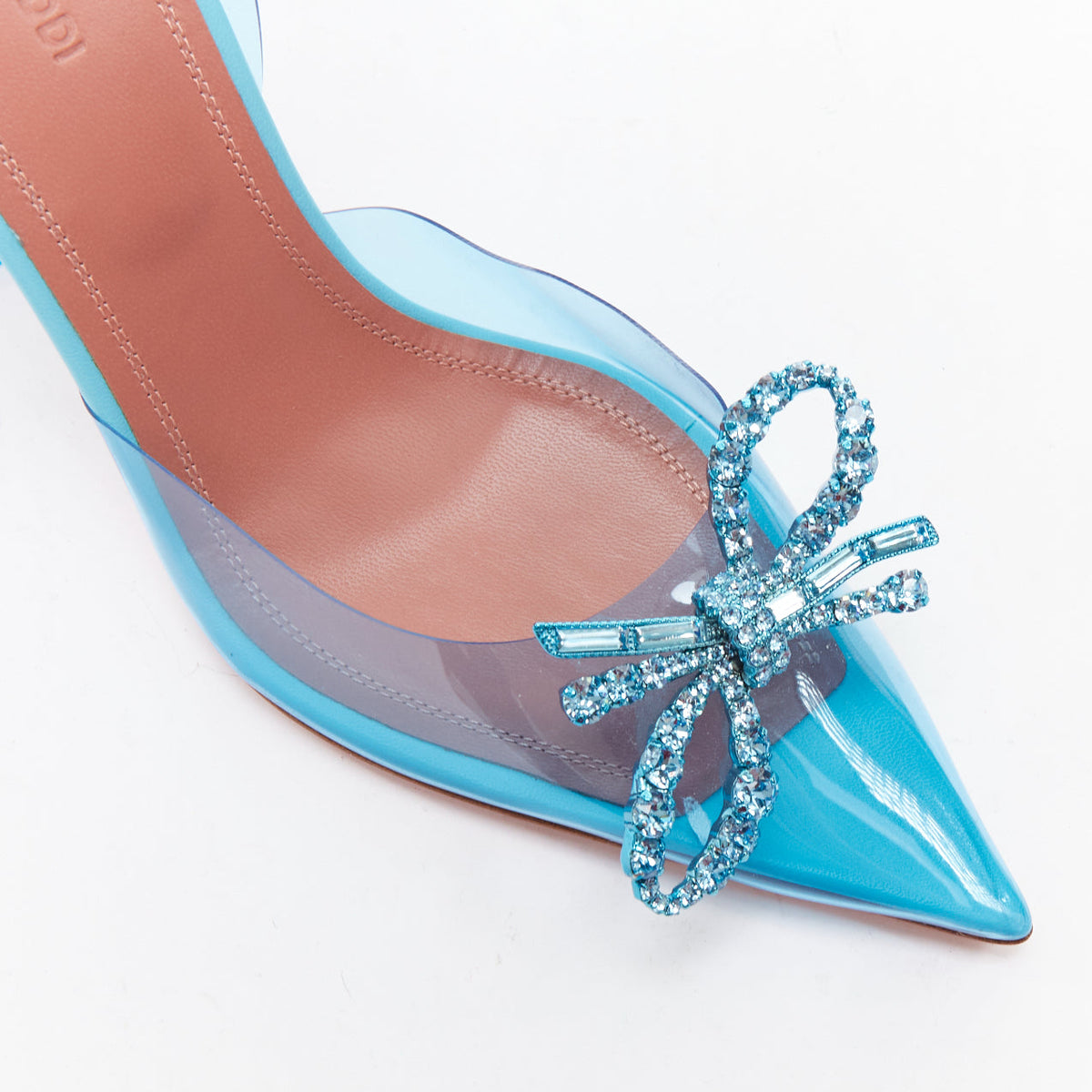 Women's Amina Muaddi Crystal Bow Plexi Heels