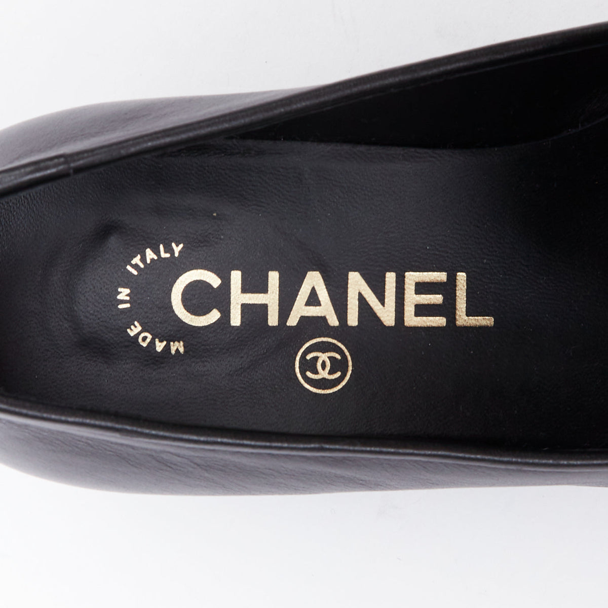 Women's Chanel Leather Gold Logo Loafers