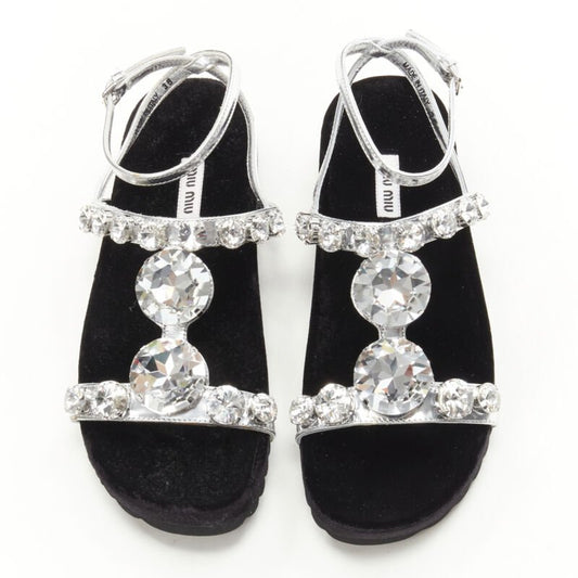 Women's Miu Miu Velvet Crystal Flat Sandals