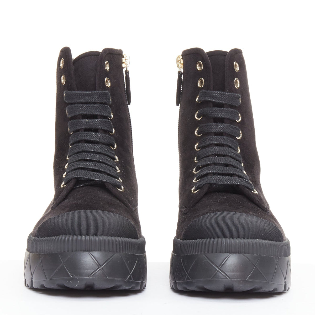 Women's Chanel Quilted Suede Combat Boots
