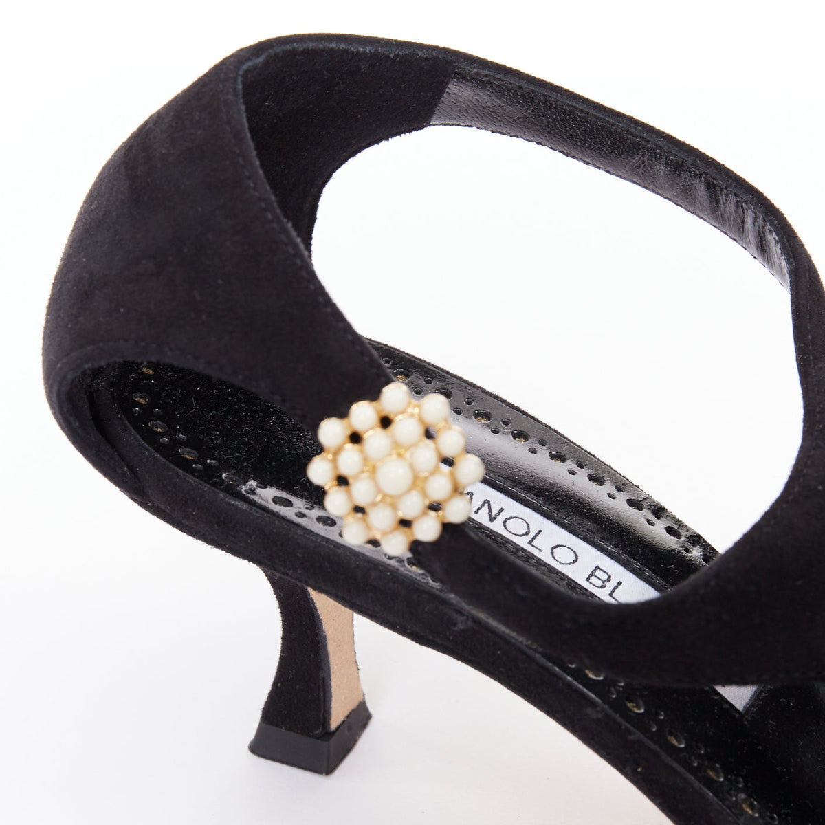 Women's Manolo Blahnik Suede Pearl Kitten Heels