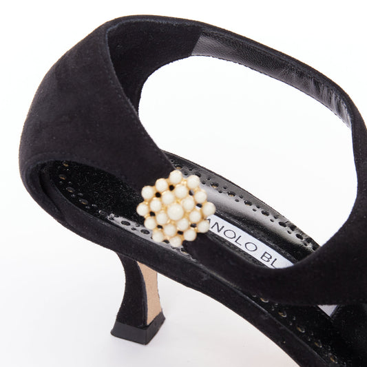 Women's Manolo Blahnik Suede Pearl Kitten Heels