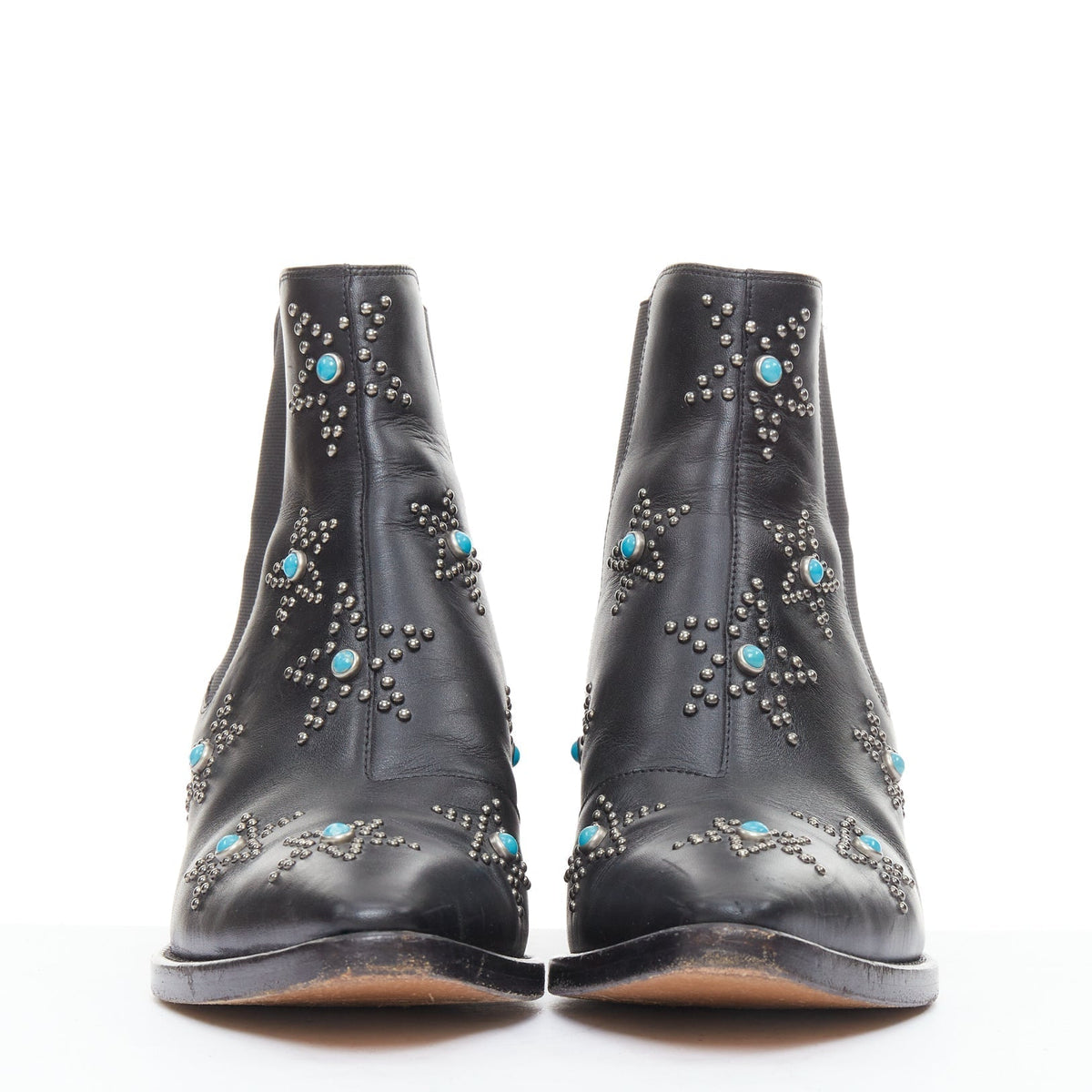 Women's Valentino Turquoise Stone Star Studded Ankle Boots