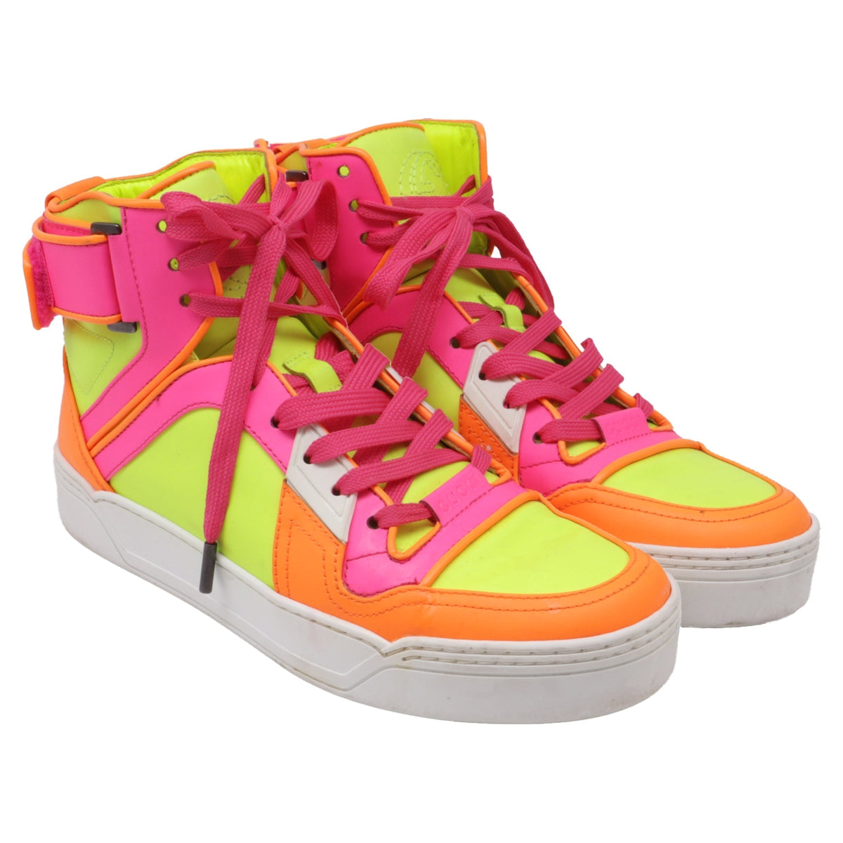 Women's Gucci Neon High Top Sneakers in Yellow Calfskin Leather