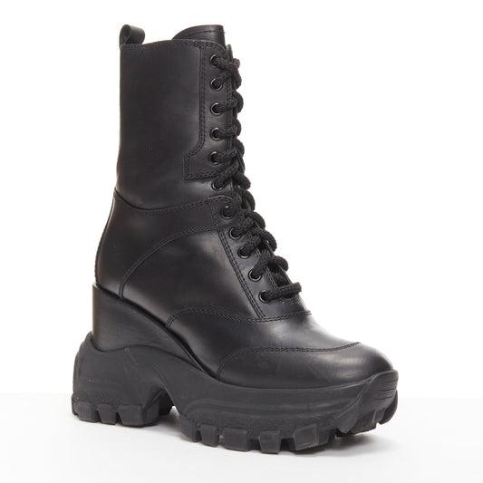 Women's Miu Miu Leather Lace Up Chunky Boots