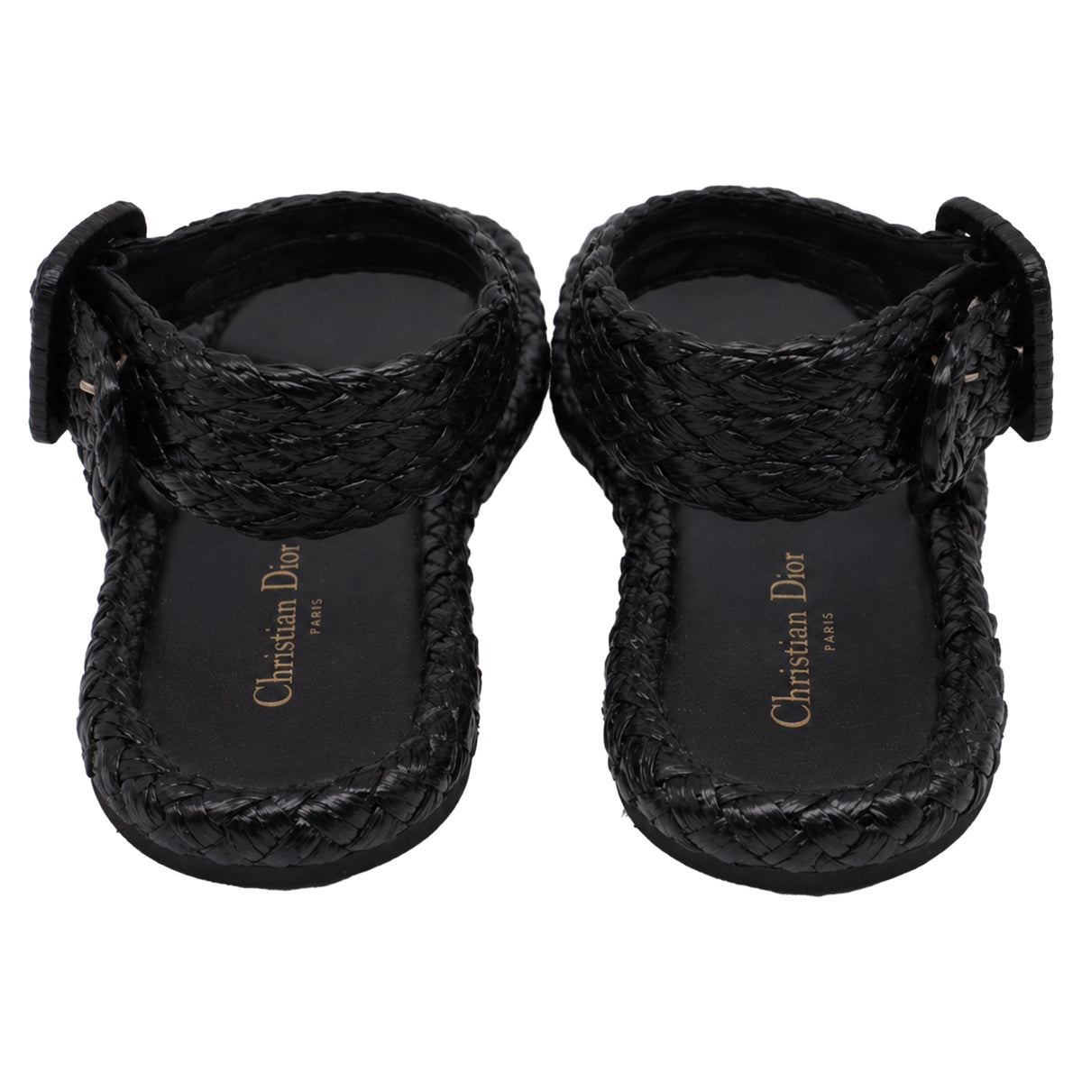 Women's Dior Woven Ocean Flat Thong Sandals in Black Raffia
