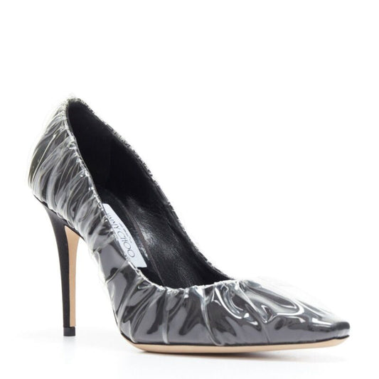 Women's Off-White Jimmy Choo black satin transparent ruche pumps