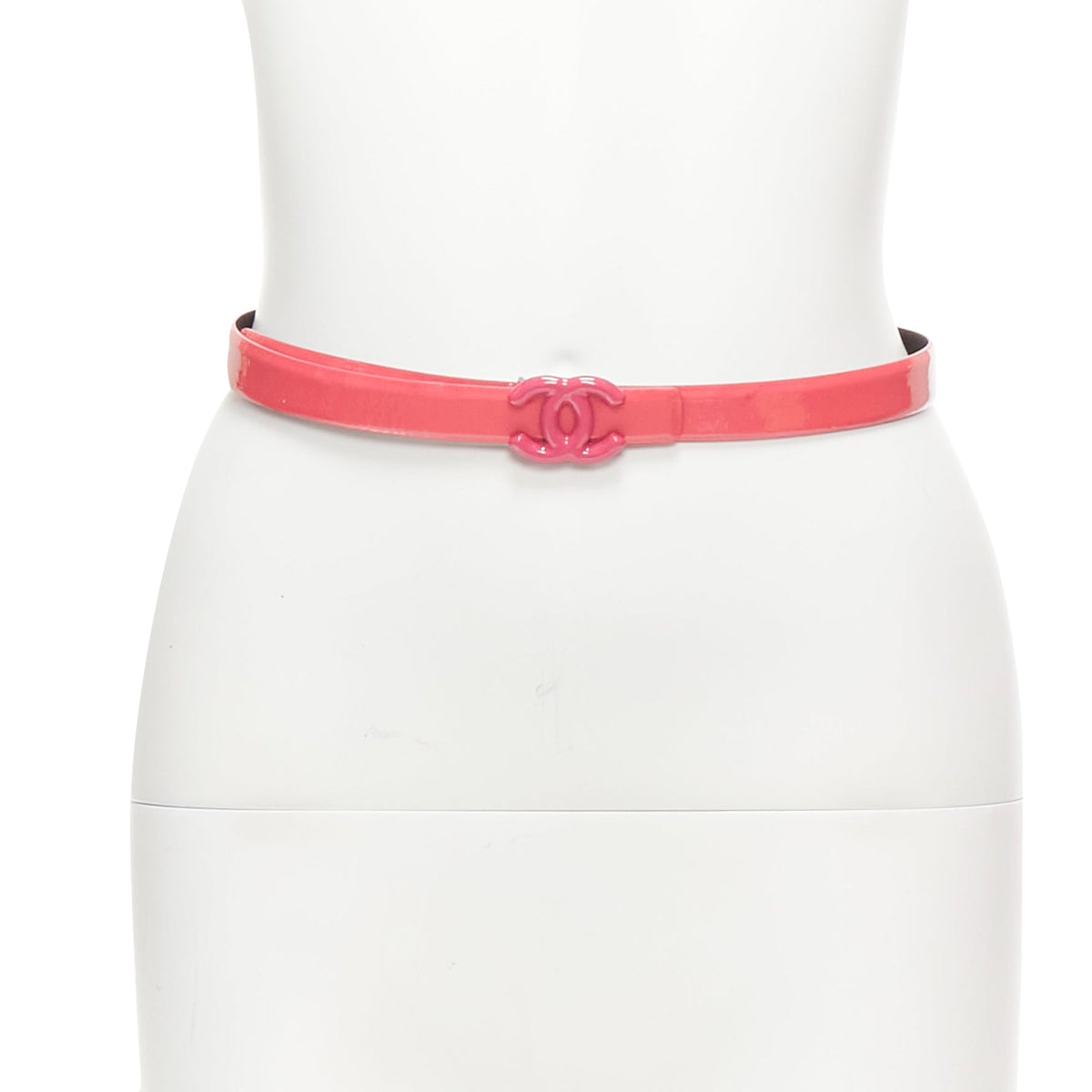 Chanel patent leather CC logo buckle skinny belt