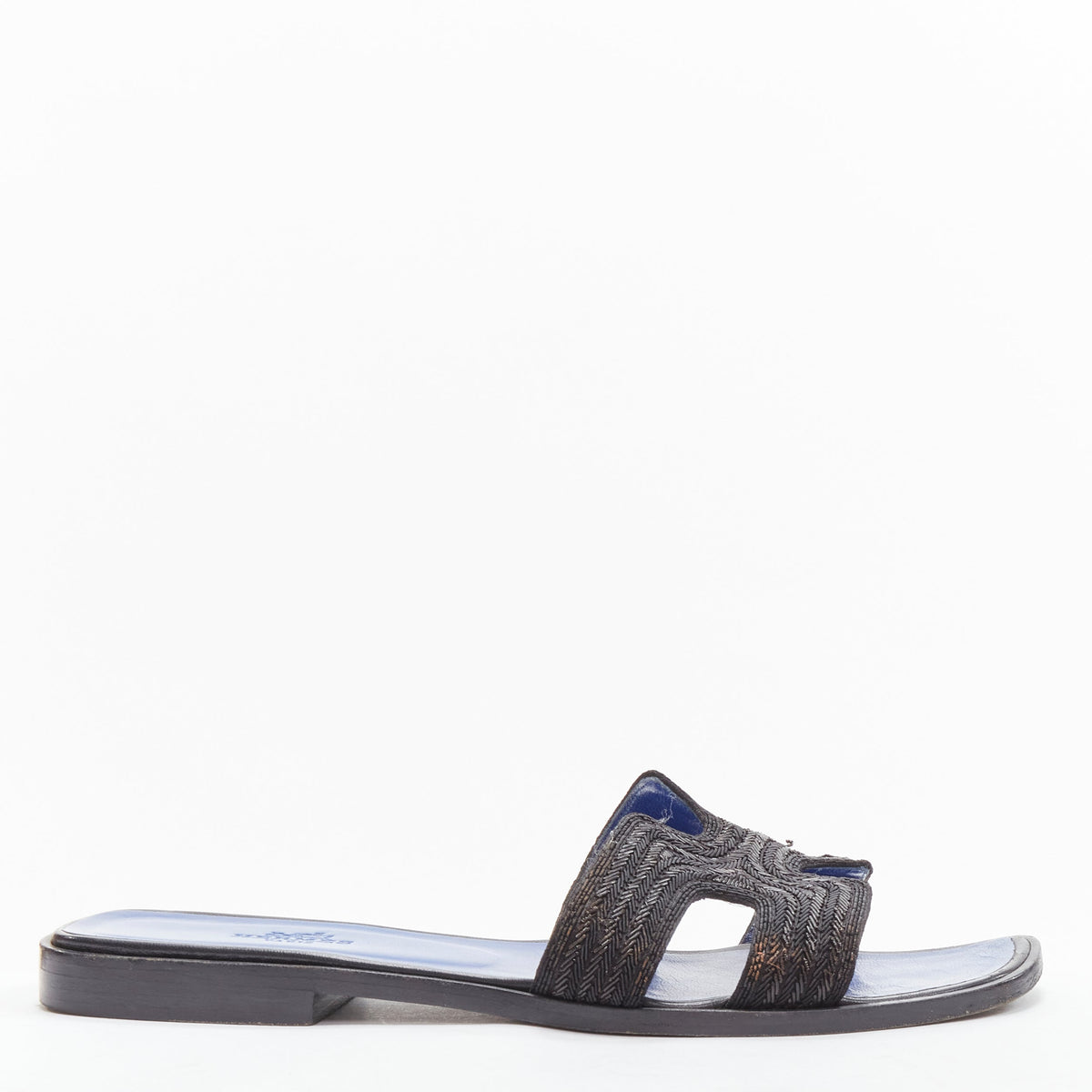 Women's Hermes Oran H logo beaded blue insole sandals