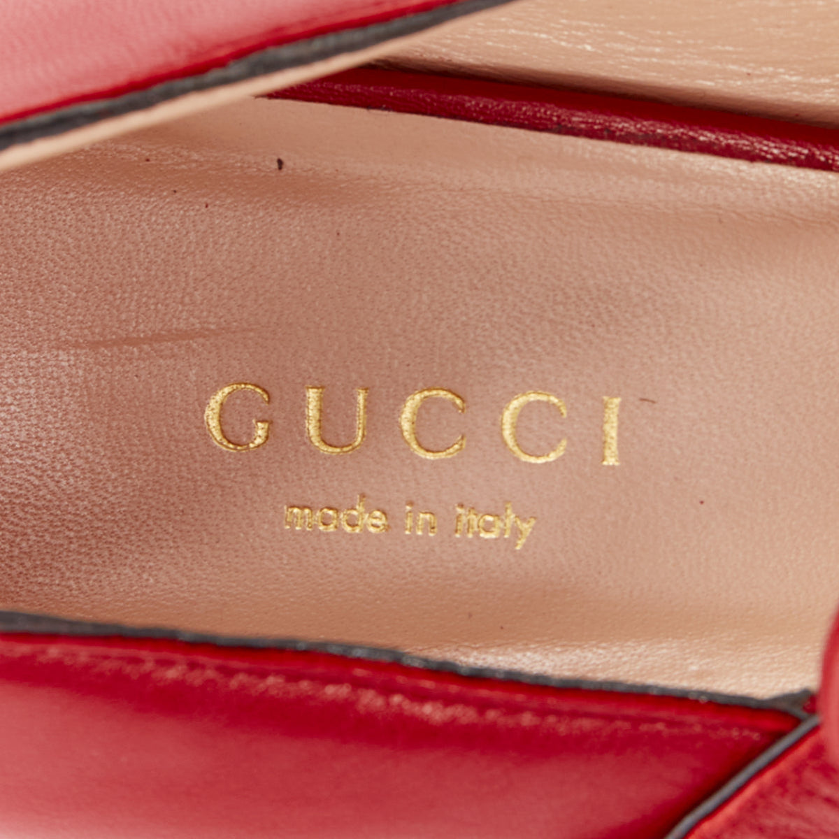 Women's Gucci Willow red calf leather GG pearl embellished flats shoes