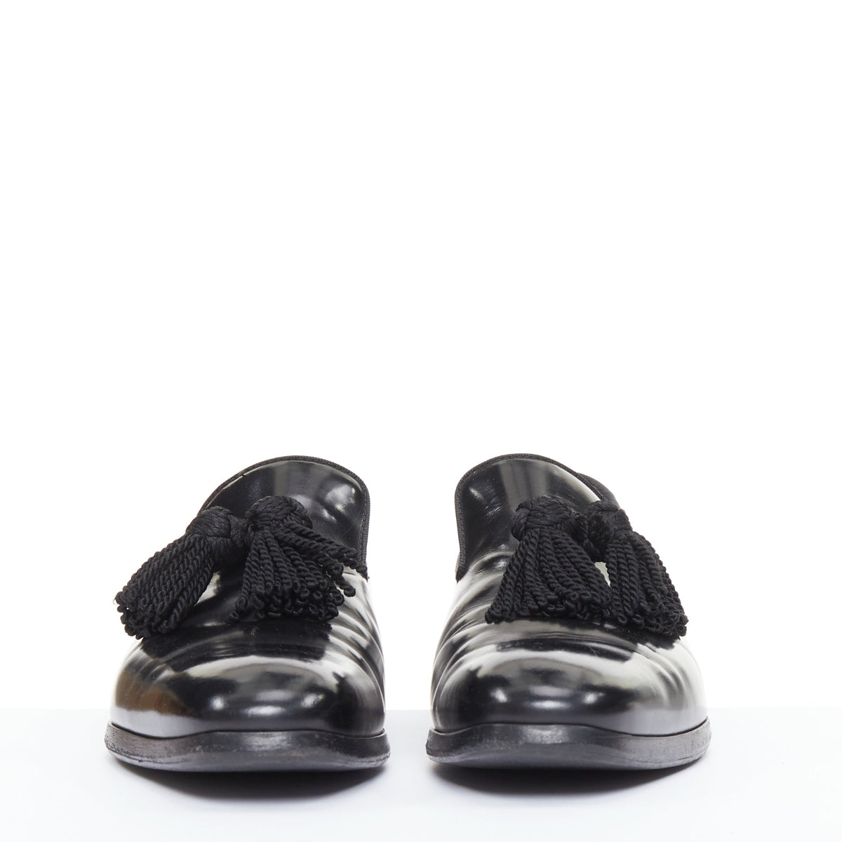 Men's Jimmy Choo Foxley black shiny calf leather rope tassel loafers