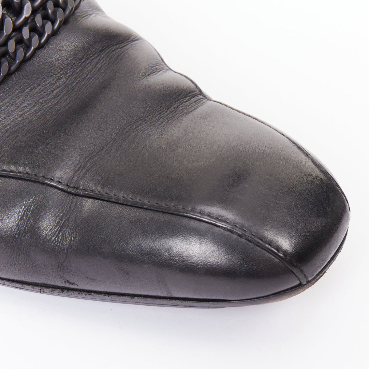 Men's Bottega Veneta black leather dual tonal chain loafers