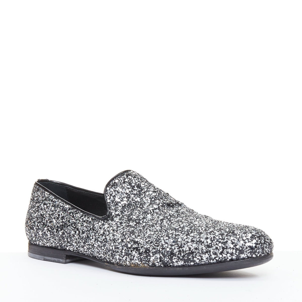 Men's Jimmy Choo Marlo silver coarse glitter almond toe loafers