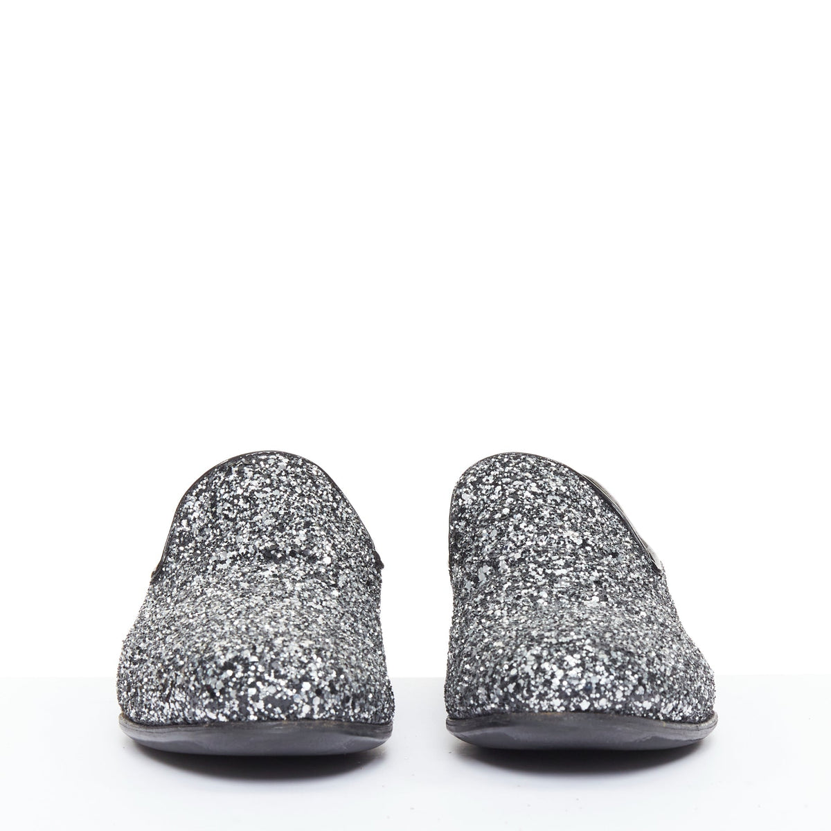 Men's Jimmy Choo Marlo silver coarse glitter almond toe loafers