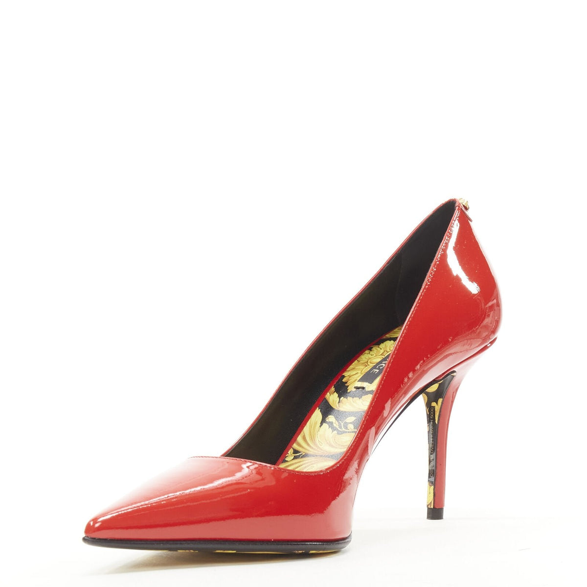 Women's Versace red patent Medusa stud pumps
