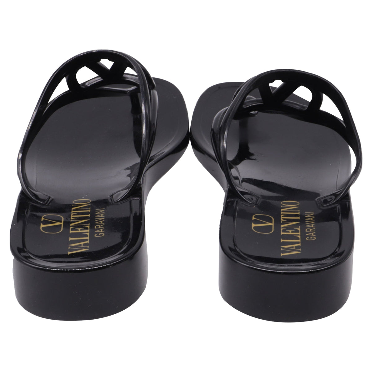 Women's  Valentino Garavani VLogo Thong Slide Sandals in Black Rubber