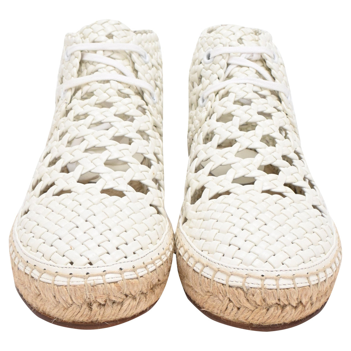 Women's Celine Woven Lace-Up Espadrille Ankle Boots in White Leather